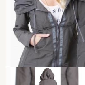 Prairie Underground water resistant jacket in graphite with hood.